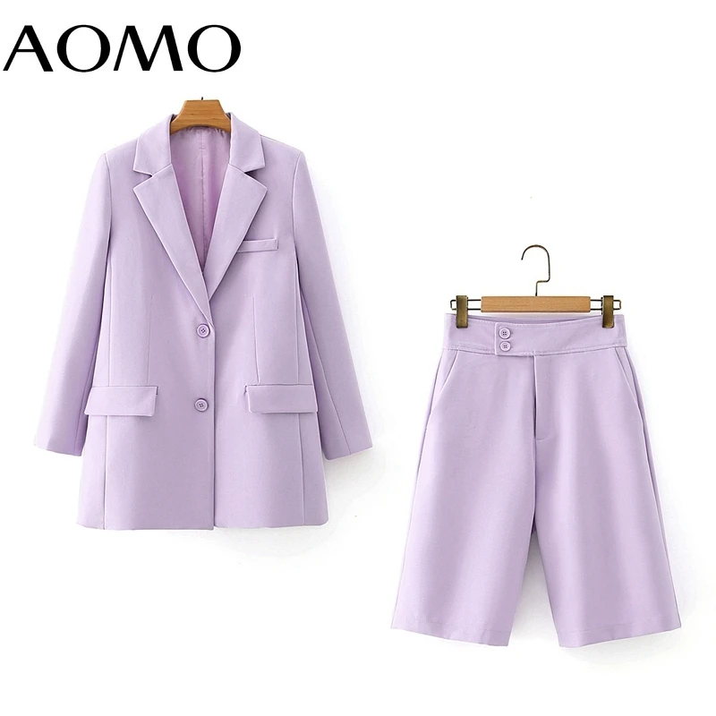 

AOMO 2021 women's suit set lavender casual blazer suit 2 piece set female jacket ladies blazer Shorts Sets DA105A