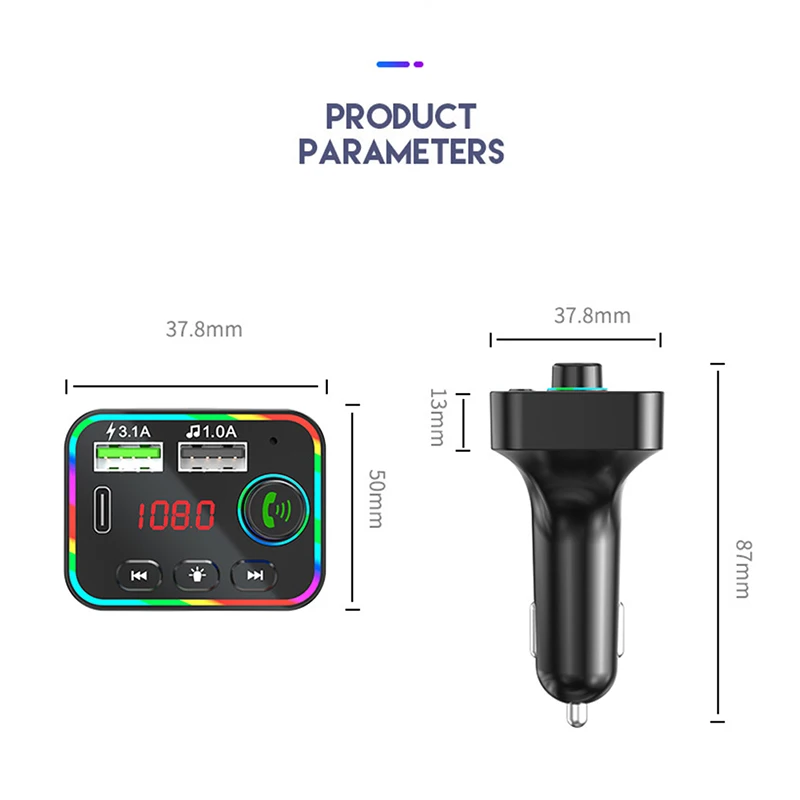 

F4 car charging MP3 Bluetooth speaker colorful breathing light music PD fast charging dual port car charger adapter