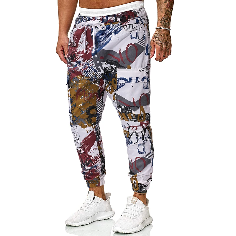 Брюки карго мужские с принтом граффити модные Джоггеры со множеством карманов