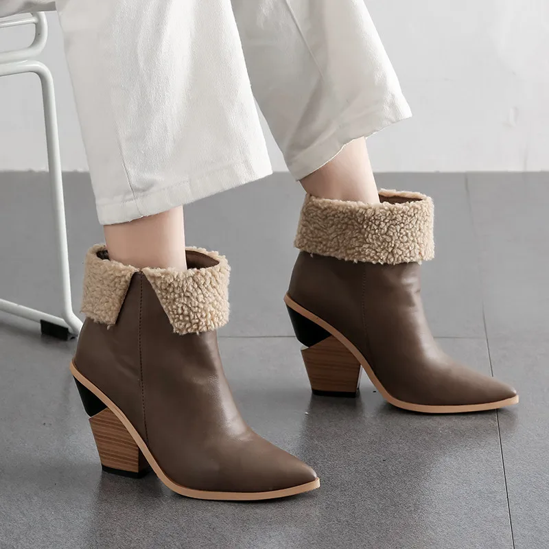 

ASUMER 2020 new ankle boots for women pointed toe slip on ladies prom boots thick high heels autumn winter boots big size 34-43