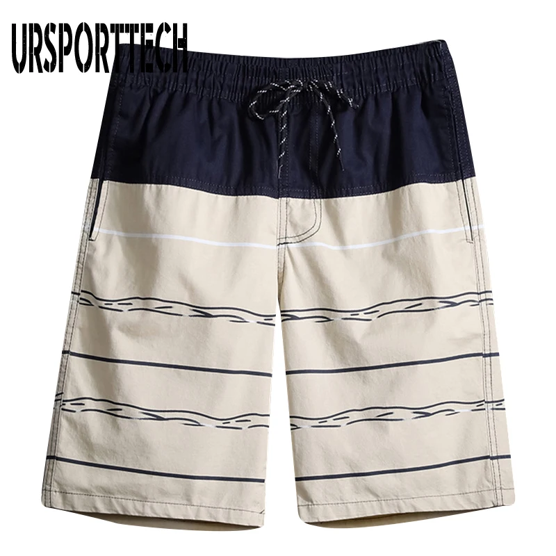 

Quality Cotton Mens Beach Shorts Casual Striped Print Elastic Waist Underwear Summer Loose Breathable Beach Pants Boxers Shorts