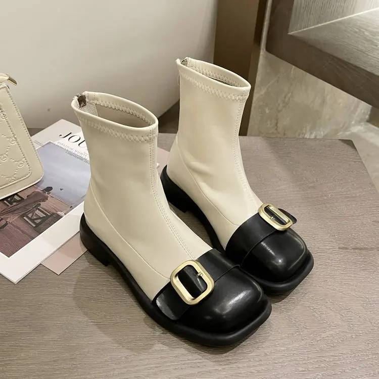 Женские ботинки на молнии осенние ботильоны из искусственной кожи с низким