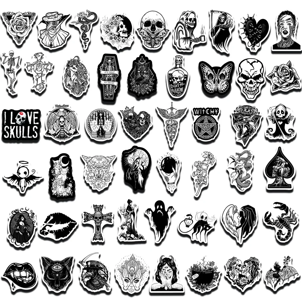 103050100pcs cool black and white gothic graffiti stickers decals skateboard laptop phone fridge bike car waterproof sticker free global shipping