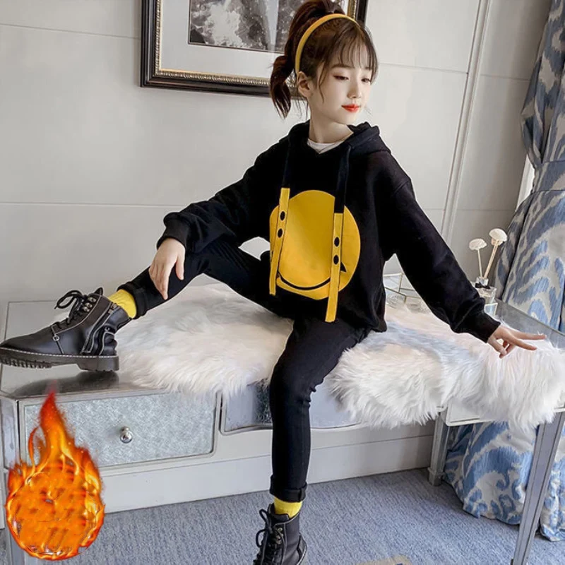 

Girls' Hoodies Sweatshirts Kids Outwear 2021 Princess Velvet Thicken Warm Winter Autumn Cotton Fleece Plus Size Children's Cloth