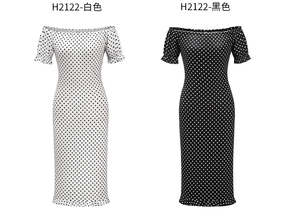 

JHBeute Sexy Backless Casual Slim Summer Dress Short Sleeve Buttocks Small Dot Woman Dress Straight Shoulder Female Party Robe