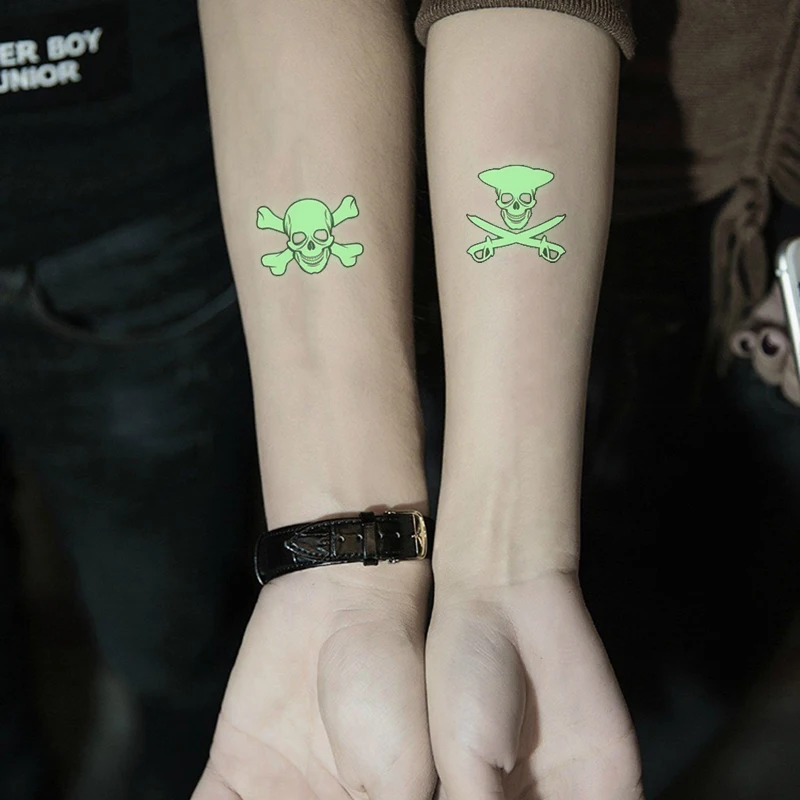 Водостойкая Временная светящаяся татуировка стикер череп ручной якорь пират