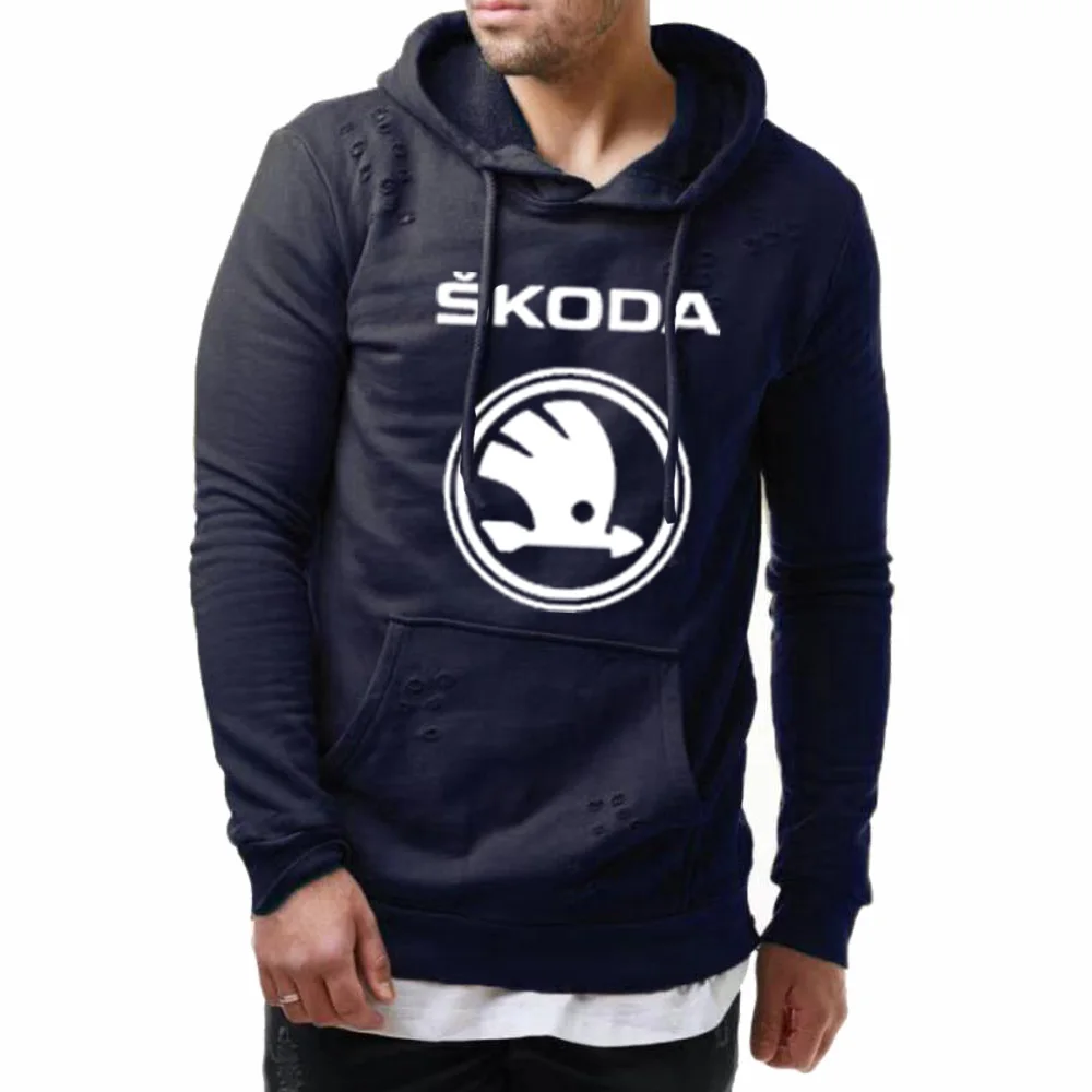 

Толстовка мужская с принтом логотипа машины Skoda, свитшот с дырками, повседневный спортивный костюм в стиле хип-хоп, весна-осень
