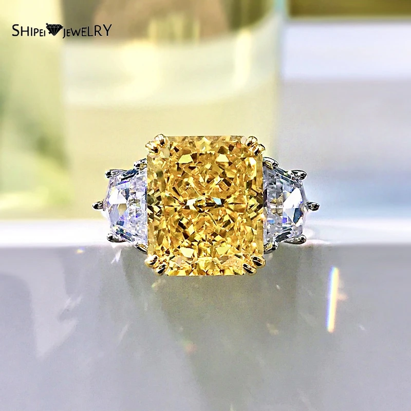 

Shipei 925 Sterling Silver Created Moissanite Citrine Gemstone Wedding Party Luxury Ring For Women Fine Jewelry Ring Size 5-9