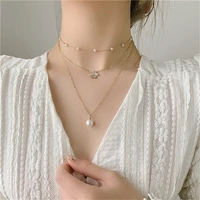 retro multi layer pearl necklace fashion simple gold rhinestone butterfly pendant clavicle chain decoration