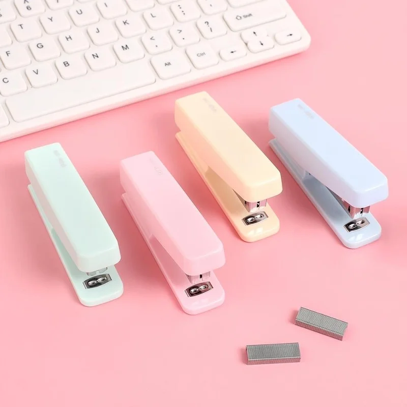 

Cute Macarons Color Stapler Creative Pure Color Binding Machine Give Staples Kawaii School Office Supplies