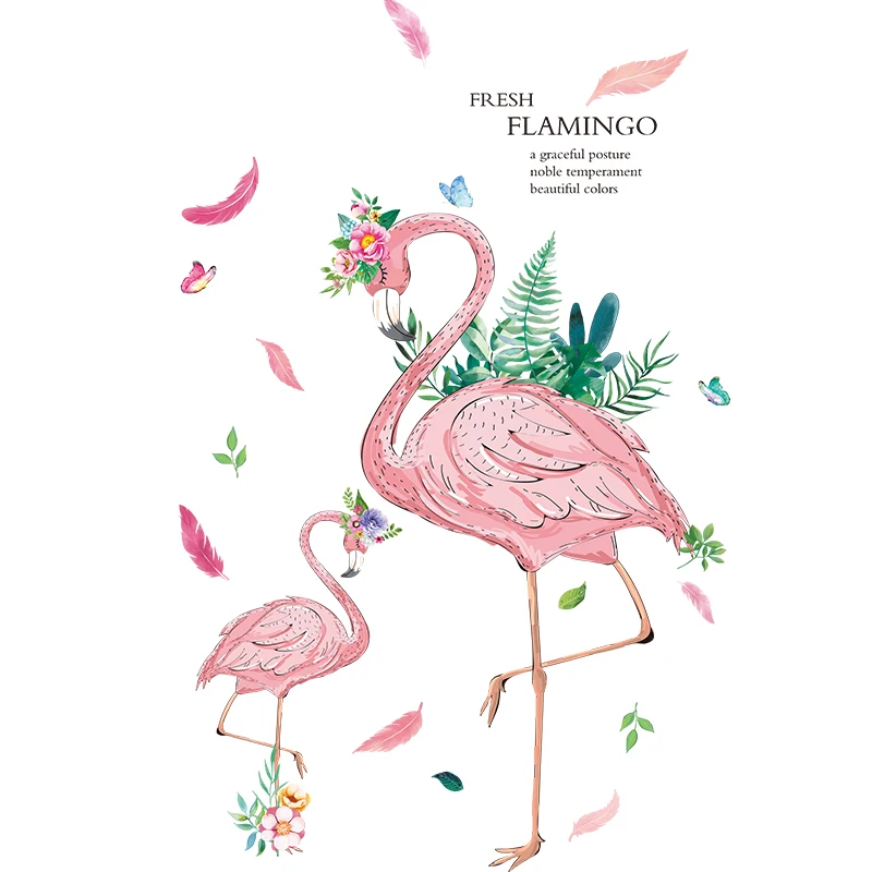 

Flower Leaves Wall Sticker Vinyl DIY Flamingo Animal Wall Decals for Home Living Room Bedroom Nursery Decoration