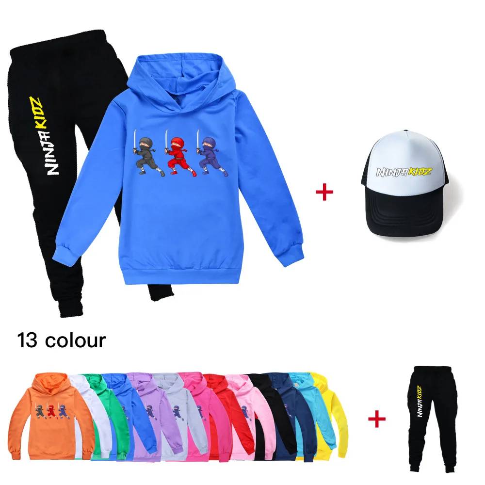 

Весенне-Осенняя детская одежда NINJA KIDZ, толстовка с капюшоном + штаны для маленьких девочек, детская одежда для мальчиков, повседневная спортивная одежда, костюм + шапка