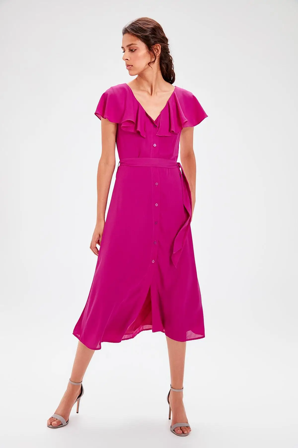 Платье с поясом Trendyol Damson TWOAW20EL0289|Женские платья| |