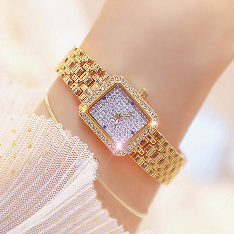 Сапфировые бриллиантовые часы женские золотые квадратные Топ бренд роскошные с