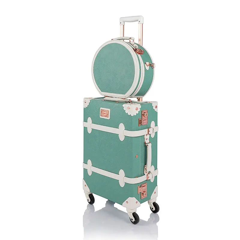 Embossed Mint COTRUNKAGE 2" винтажный комплект дорожных чемоданов TSA замок для переноски чемодана для женщин с чепчиком коробка-Тисненая мята - Цвет: Embossed Mint