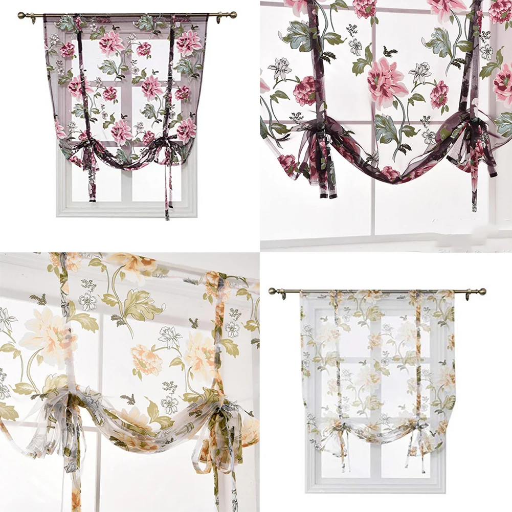 Римские пионы прозрачная короткая марлевая занавеска для домашнего интерьера