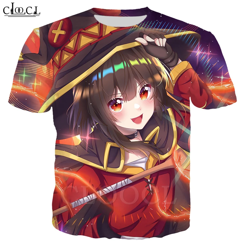 Аниме девушка Megumin Konosuba футболки 3D Принт мужчины женщины классический короткий