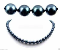 HABITOO  AAA 18inchs 9-10MM TAHITIAN Black Natural Pearl Necklace Hand Knotted 14k Gold Clasp Fine Jewelry