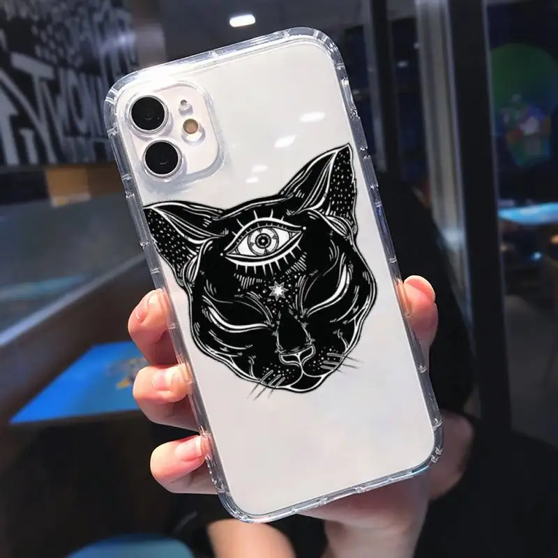 

Witch cat mysterious tarot black Phone Case Transparent for iPhone 6 7 8 11 12 s mini pro X XS XR MAX Plus
