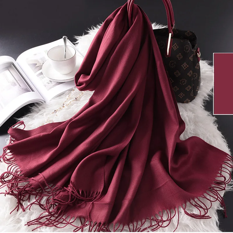 2021 тонкий зимний шарф женские кашемировые шарфы шали весенние мягкие однотонные