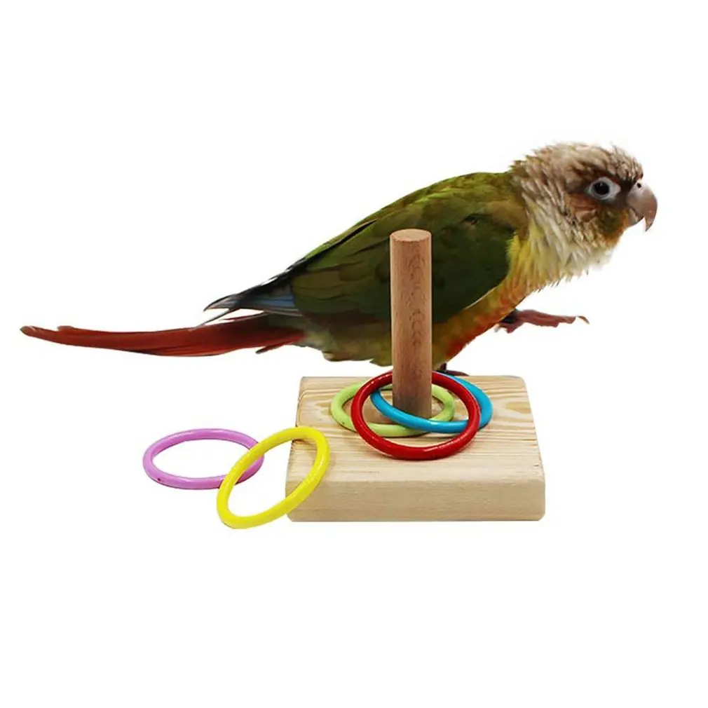

Creative Parrot Biting Toy Fun Bird Toy Wooden Plastic Hoop Parrot Puzzle Toy Portable Bird Pet Supplies