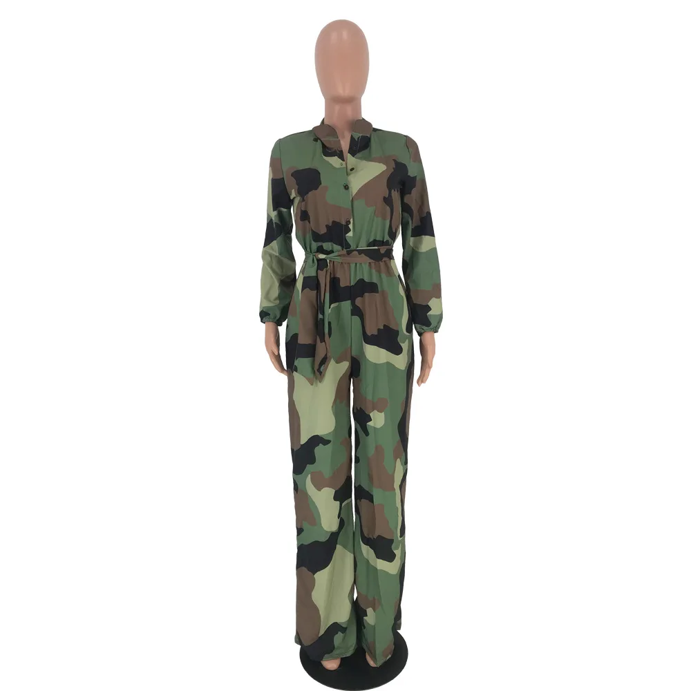 

fall/winter long-sleeved jumpsuit ladies take the initiative to wear high-waist jumpsuits nightclubs a camouflage print overalls