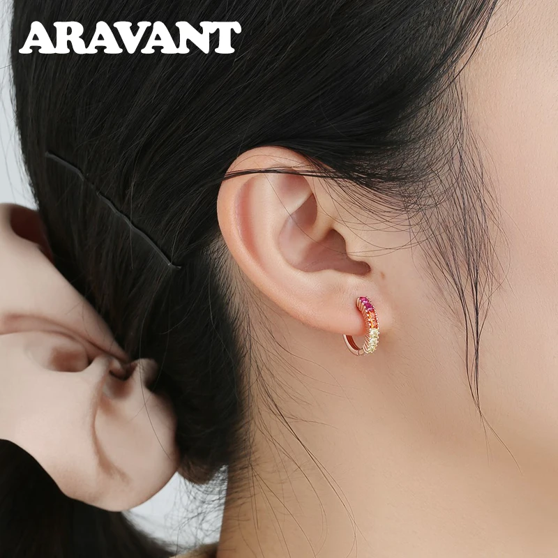 Серьги-кольца из розового золота с радужным цирконием 925 пробы для женщин модные