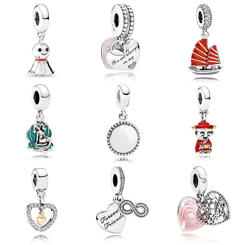 

925 Sterling Silver Pendant Mother & Daughter Hearts Crystal For Original Pandora Charms Women Bracelets & Bangles Jewelry