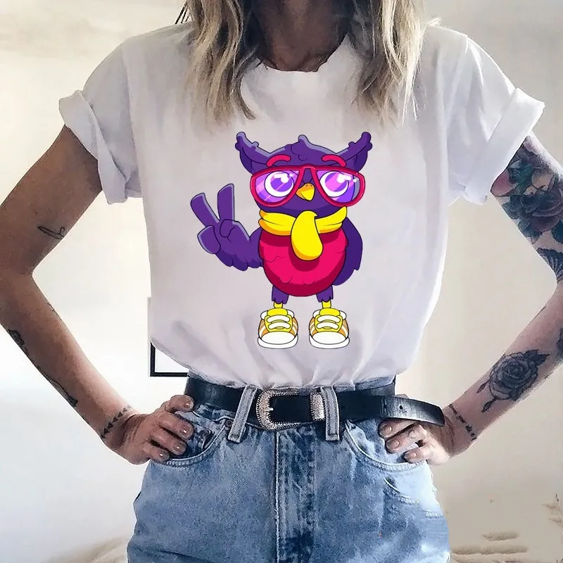 

New summer 2021 Harajuku Kawai Owl Print Women's T-shirt Women Short Sleeve T-shirts Girl Casual Cute girl style short sleeve