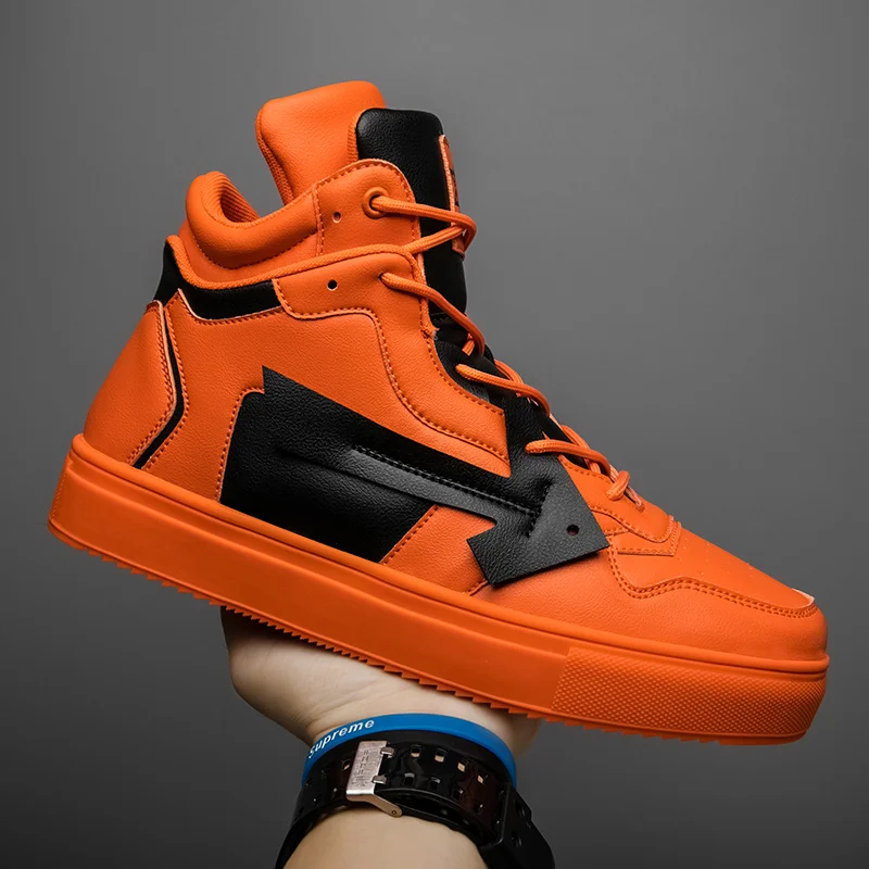 

New High Tops Rubber Sole PU Leather Shoes Men Casual Ankle Boots Women Vulcanized Male Lace-up Height Increased Sneakers