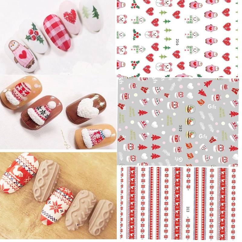 Новинка 1 лист 3D наклейки для ногтей снежинки Рождественские обертки Снеговик
