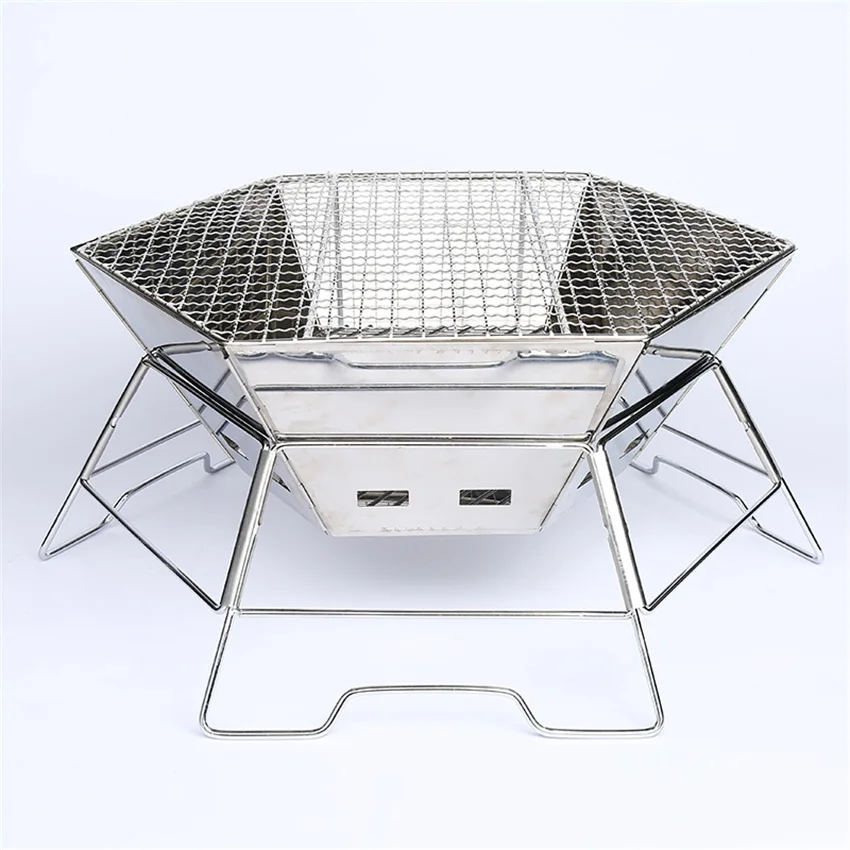 

Outdoor Portable Folding Hexagonal Charcoal Grill Stove Stainless Steel Camping Picnic Cooking BBQ Large Grill Barbecue Tool