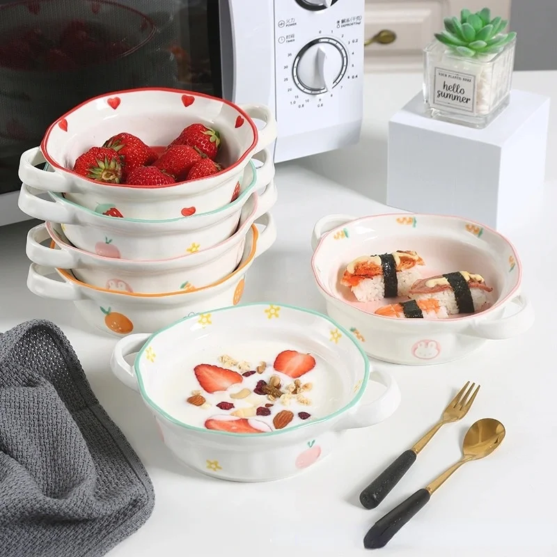 

Binaural Hand-painted Ceramic Cute Cartoon Children's Bowl Creative Personality Household Baking Baking Bowl Soup Bowl