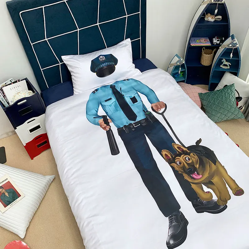 

3D Police And Dog Printed Children Series Bedding Sets Fireman Duvet cover Soft For Girl/Boy Dream Bed Sheet For Kids Xmas Gift