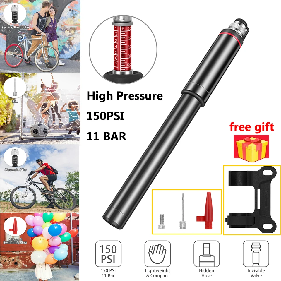 GIYO 300PSI Air Supply Inflator Bicycle Pump To Inflate Fork Shock Fits Schrader With psi/bar Gauge Bleeder Foldable Hose GS02D |