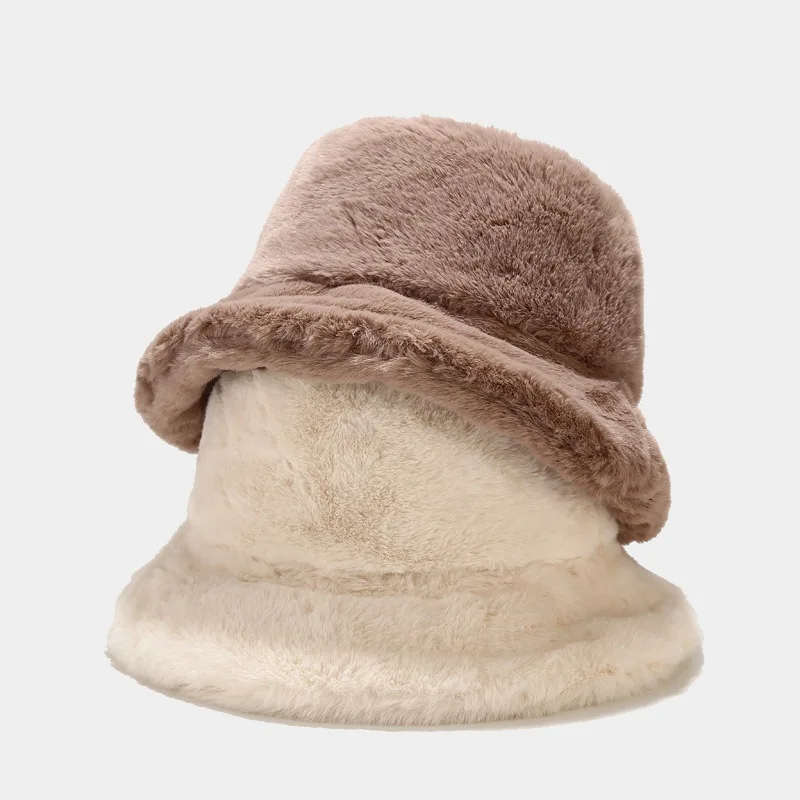 

1 pc Faux Fur Winter Warm Fisherman's Hat For Women Fashion Solid Color Vacation Cap Thickened Soft Bucket Hat New Arrivel