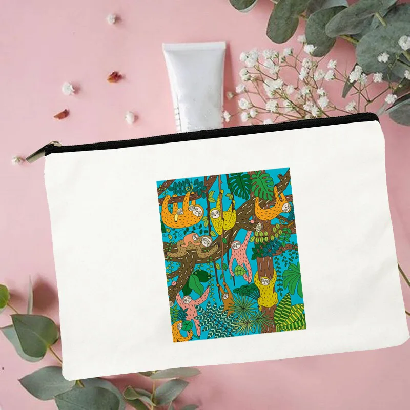 

Women Happy Sloths Jungle Printed Make up bag Fashion Women Cosmetics Organizer Bag for Travel Colorful Storage Bag for Lady Bag