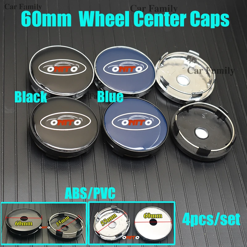 4 шт./компл. черный/синий 60 мм 6 см шт. ABS/ПВХ автомобильные диски значок для крышки