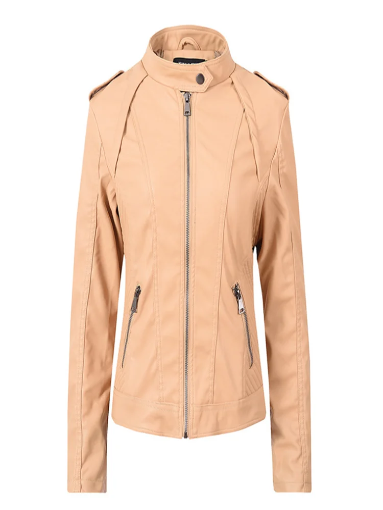 Новая осенняя и зимняя кожаная тонкая короткая женская куртка со стоячим