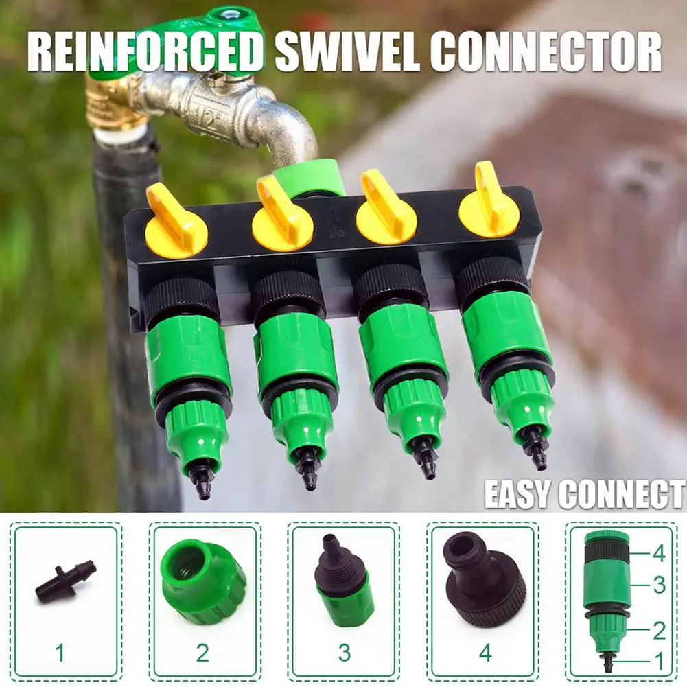 

Garden Faucet Splitter With Shut Off Valves ABS Garden Watering 4 Connector Flower Planting Gardening Tool Water Gun