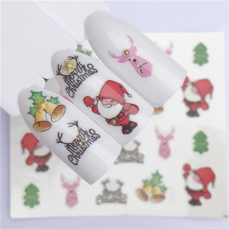 1 лист снежинка олень с колокольчиками Рождественский дизайн ногтей переводная