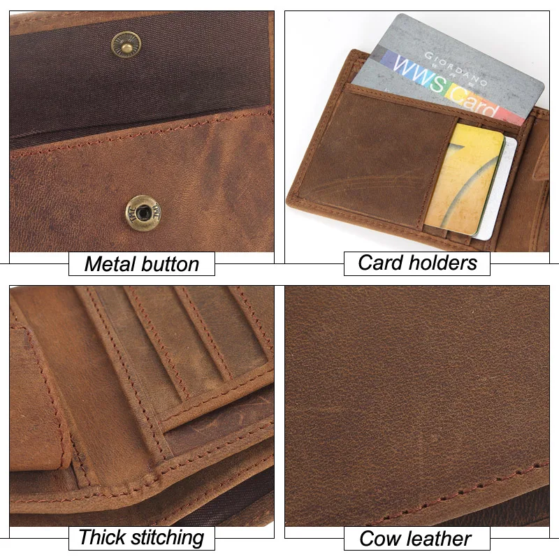 Flanker 100% Genuine Leather Men Small Wallet Casual Short Slim Brand Bifold Purse with Coin Pocket Card Holder PORTFOLIO | Багаж и сумки