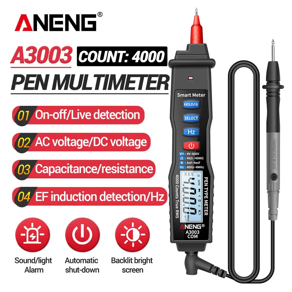 

ANENG A3003 Electrical Tester Pen 4-600V AC/DC Non-contact Voltage Detector Multimeter Circuit 4000 Counts Breaker Finder Tool