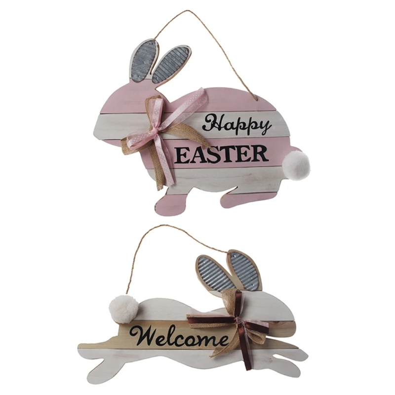 

Wooden Happy Easter Rabbit Bunny Hanging Pendant Ornament Craft Home Party Decor