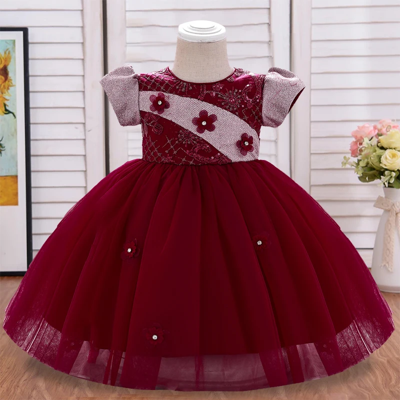 

2021 Flower Dress Christening First Birthday Dress For Baby Girl Princess Dress Party And Wedding Dresses Girls Clothes 0-10Y