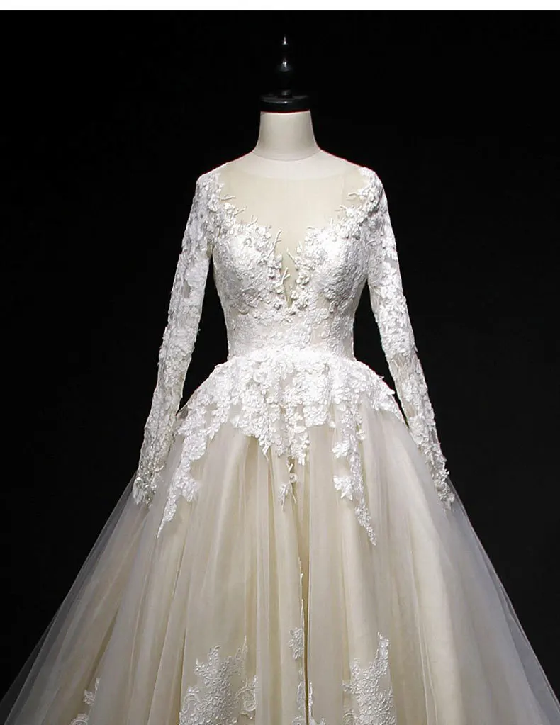 Vivian's Bridal, кружевное бальное платье с аппликацией, свадебное платье, сексуальное, глубокое, иллюзионное, Сетчатое, с открытой спиной, с длинным рукавом, на заказ, свадебное платье