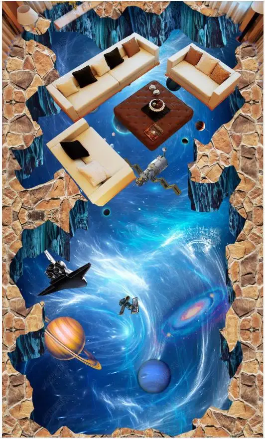 

Custom Picture Self-adhesive Flooring wallpaper Cosmic planet starry sky 3D floor mural painting background wall sticker
