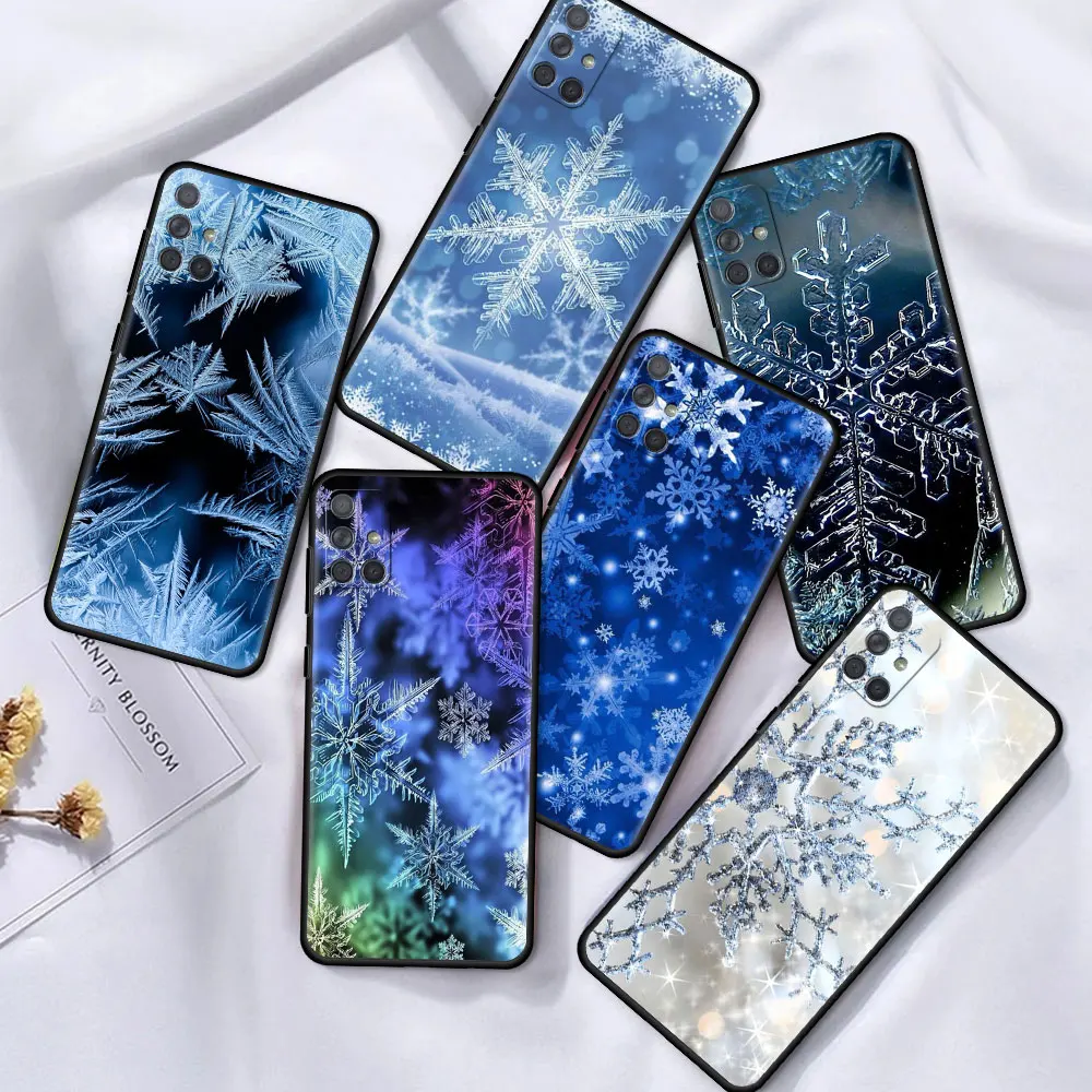 

Phone Case For Samsung Galaxy A51 A12 A21s A71 A31 A52 A32 A02s A72 A11 A41 A01 A02 Black Soft Cover Winter Snowflakes