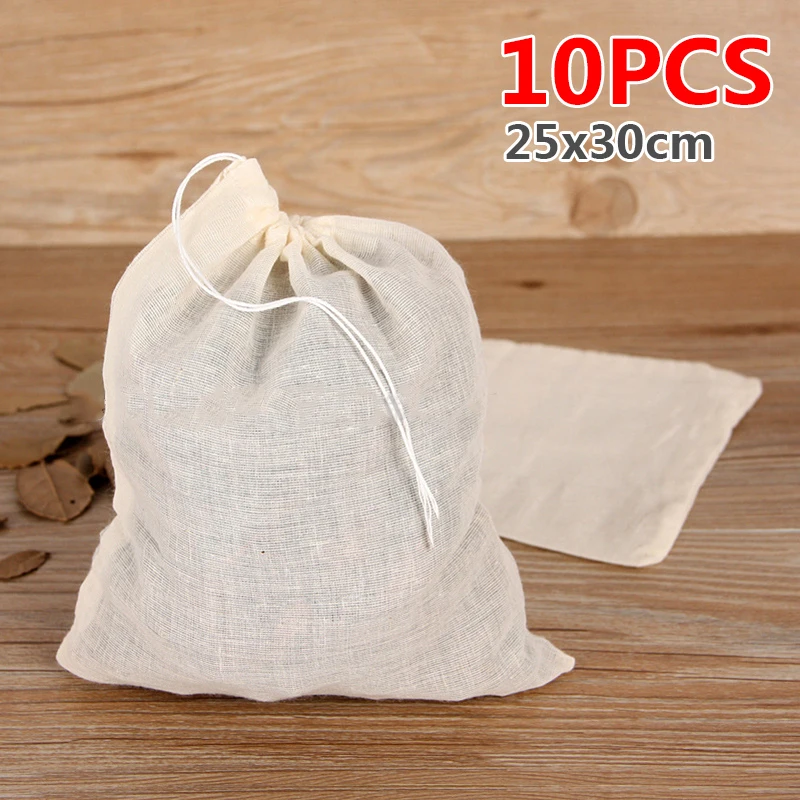 

10pcs Cotton Tea Bag Filter Paper Strainer Drawstring Teabag Infuser Props Pack