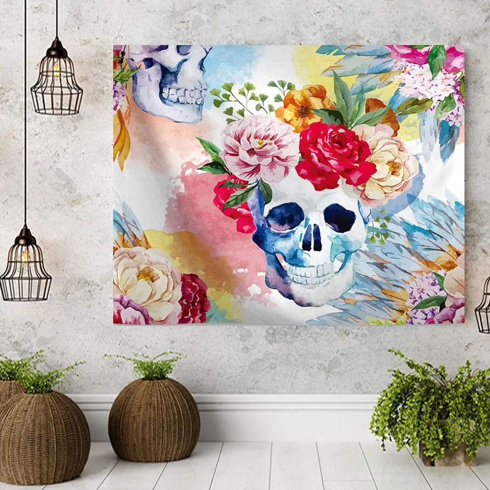 Прохладный Череп гобелены с цветами День мертвых Забавный розовый цветочный